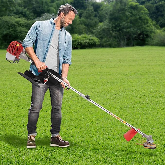 26cc 2-Stroke Gas Weed Eater, 2-in-1 Gas Brush Cutter & String Trimmer, Cordless Lawn Edger Gas String Trimmer, Weed Trimmer Gas Powered for Thick Brush, Overgrown Weeds & Lawn Maintenance