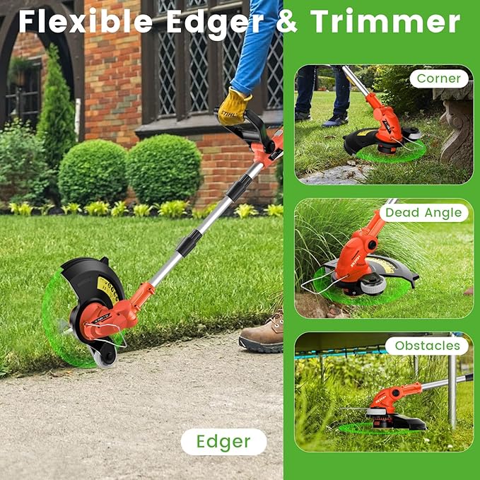 12" Cordless String Trimmer 2 X 2.0Ah Battery Powered with Charger, Electric Weed Wacker, Weed Eater, 20V Lawn Mower Lawn Edger, Auto Feed Grass Cutter Lightweight Yard Tools for Small Yard Garden