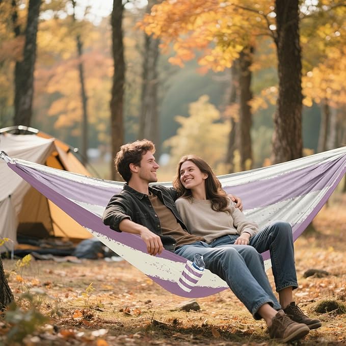 White-Purple Horizontal Stripes 330lb Capacity Camping Hammocks with Tree Straps Cloth Hammock for Indoor Outdoor Patio soporte para hamacas para adultos