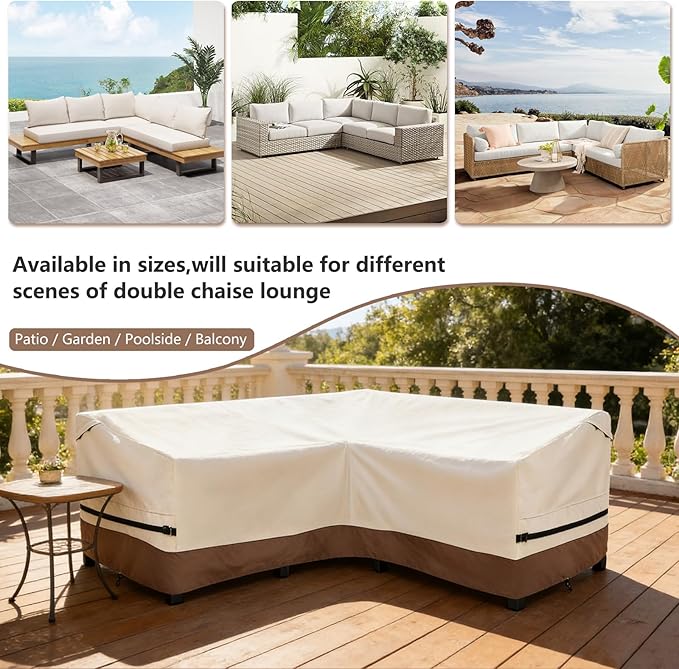 okcool Outdoor Sectional Sofa Cover Waterproof-V-Shaped Patio Furniture Covers for 7-Seater Outdoor Sectional Furniture Couch（105''X105''）,Beige & Brown