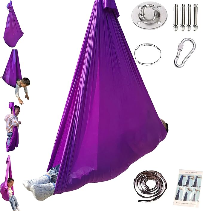 Adjustable Sensory Swing and Cuddle Swing for Indoor&Outdoor Kids Use Therapy Swing Hammock for Child with Hardware (Purple)…