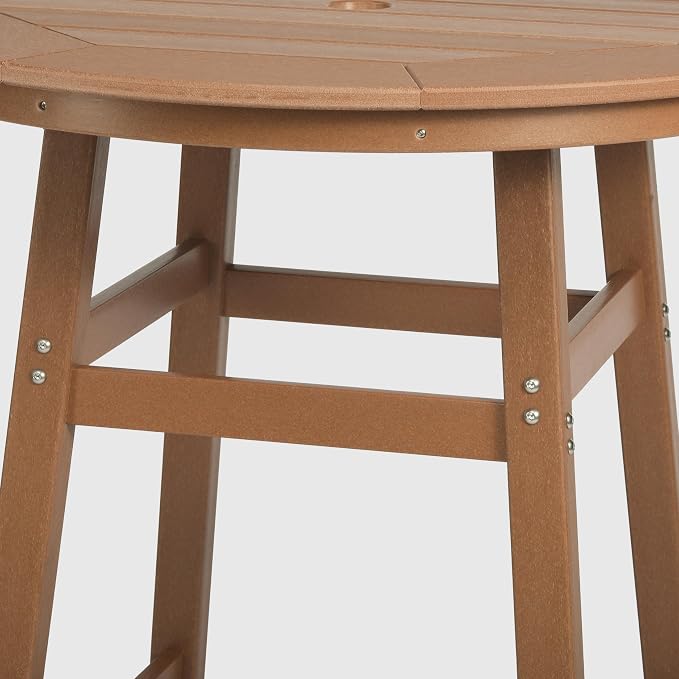 WestinTrends Malibu Outdoor 35" HDPE Round Patio Bar Height Table, Teak