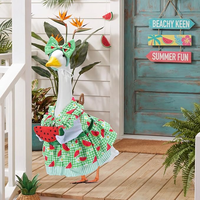 Summer Porch Goose Outfits for 23 Inch Lawn Statue | Watermelon Costume for Plastic/Cement Statue, Duck Sculpture Clothes for Spring Yard Patio Party Decoration