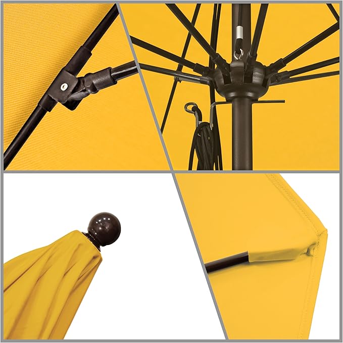 California Umbrella 11Ft Commercial Grade Sunbrella Fabric Market Umbrella, Pulley Lift, Aluminum/Fiberglass, 2mm pole wall, Bronze Frame, Sunflower Yellow Fabric