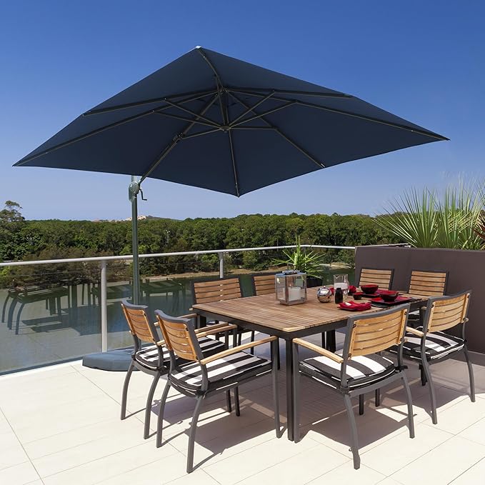 Domi 8’x8’ Cantilever Patio Umbrella, Aluminum Windproof Outdoor Umbrella with 360°Rotation, Square Offset Sun Shade Umbrella for Outside Deck Backyard Garden Pool, Gray