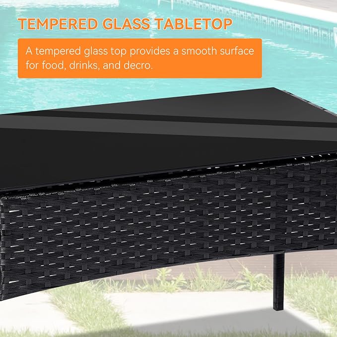 Patio Furniture Set, Outdoor Furniture Set 4 Pieces Patio Conversation Set PE Rattan Chair with Cushion Tempered Glass Table Garden Balcony Sets for Yard Pool Backyard Black/Beige