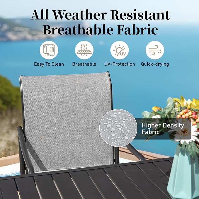 SUNSHINE VALLEY Patio Table and Chairs Set of 4, All-Weather Breathable Textilene Patio Chair with Gourd-Shaped Armrests, 42x42 Round Table with Umbrella Hole, 5 Pcs Metal Frame Patio Dining Set