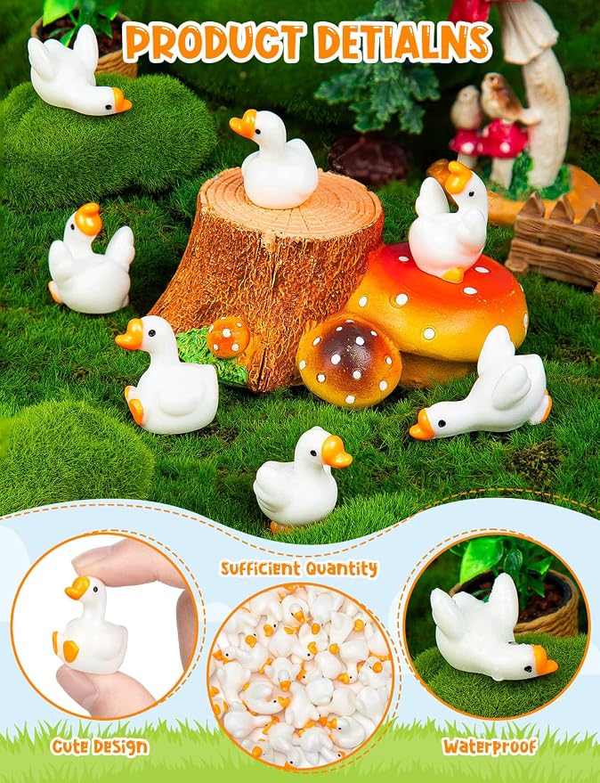 36pcs Mini Resin Goose Figurines, Tiny Animal Figurine Bulk | Small Desk Goose Decor for Garden Lawn Yard Micro Landscape Aquarium Potted Ornament DIY Craft