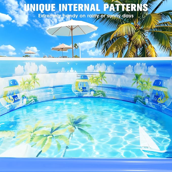 2026 Upgraded Inflatable Pool with Canopy, Inflatable Family Lounge Pool, Round Blow Up Pool for Adult with Bench & Backrest, Swim Center Easy Backyard Pools for Adults, 90"x90"x80", Light Blue