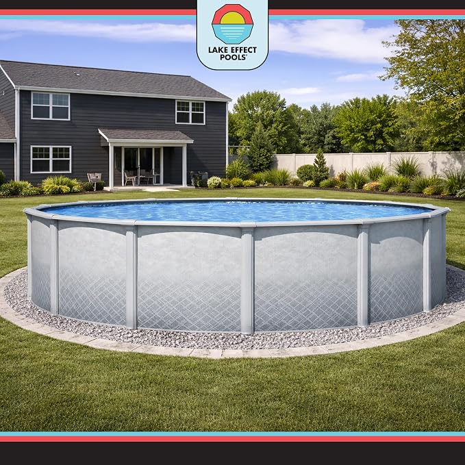 Lake Effect Pools 'Lifestyle' 12 ft Round Above Ground Swimming Pool | 54 Inch Resin Protected Steel Sided Walls | Bundle Includes: 25 Gauge Overlap Liner & Widemouth Skimmer