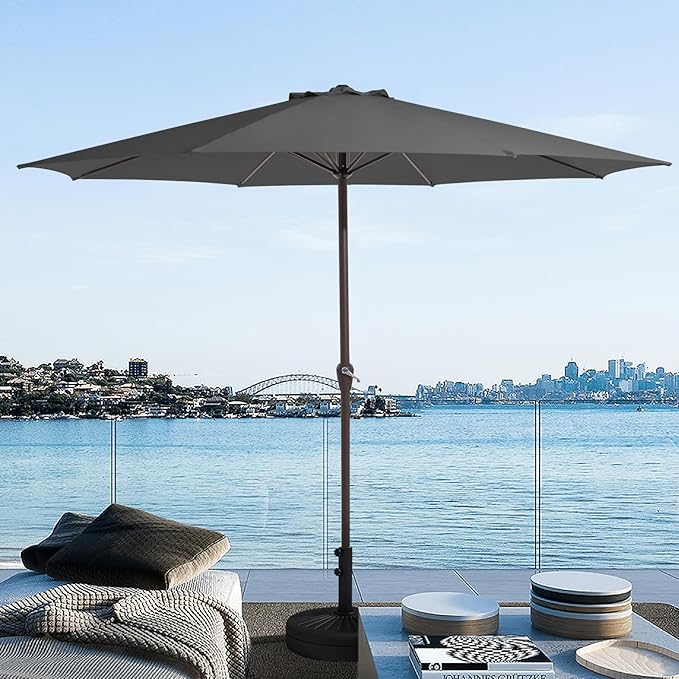 JEAREY 12' Patio Umbrellas Outdoor Table Market Umbrella w/Crank, 8 Sturdy Ribs, UV Protection Windproof for Garden, Deck, Backyard, Pool(Gray)