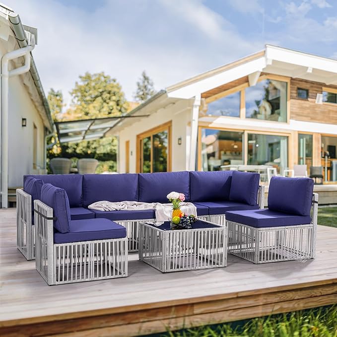 Pamapic 7-Piece Patio Furniture Set, Large Handwoven Wicker Outdoor Sectional Set with Coffee Table, All-Weather Patio Sofa Conversation Set for Backyard, Poolside, Garden