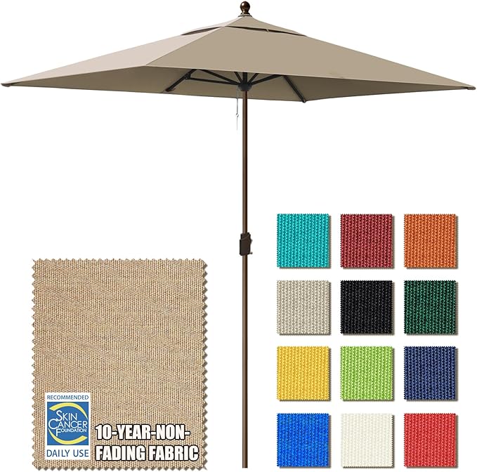 EliteShade USA 10-Year-Non-Fading 6.5x10Ft Rectangular Market Patio Umbrella, UPF 50+ UV Protection Performance Sun Umbrella, Heavy Duty Commercial Grade Outdoor Table Umbrella with Crank, Windproof Vented Top for Garden, Pool, Deck and Outdoor Playset...