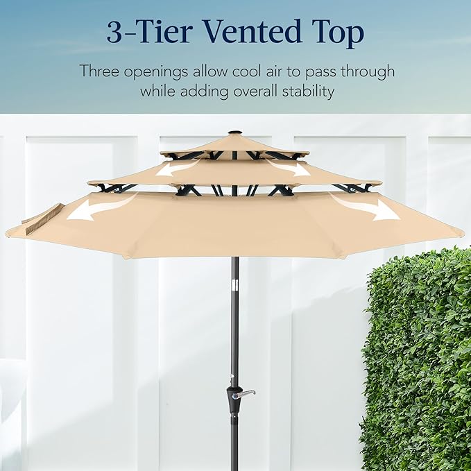 Best Choice Products 10ft 3-Tier Market Patio Umbrella, Outdoor Sun Shade with Tilt, Crank Lift, 8 Ribs for Backyard, Deck, Poolside
