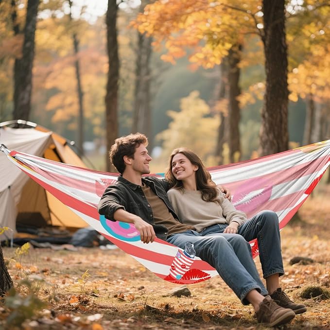 Red White Striped Heart Lip Summer 330lb Capacity Hammocks with Hanging Rope Swing Hammock for Camping & Hiking Essential Silla colgante para Patio Exterior