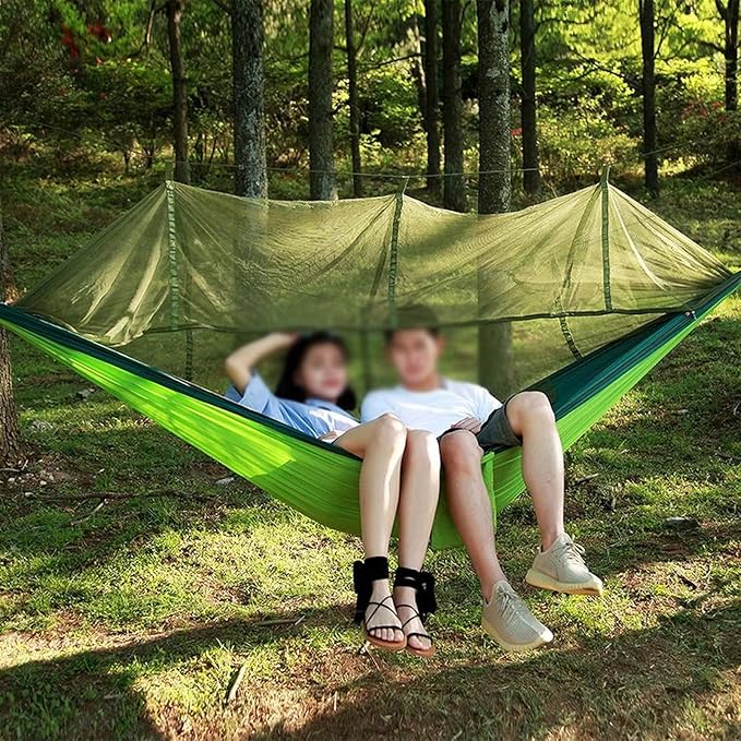 Double Hammock Swing, Portable Hammock with Mosquito Net, Camping Hammocks for Outside, Parachute Nylon Hammock, Heavy Duty Hammock, Double Tree Hammock