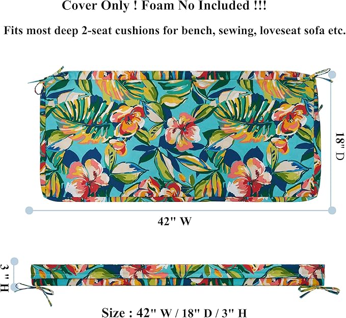 FUNHOME Outdoor Cushion Covers,42" x 18" x 3", No Insert! Patio Cushion Covers,Water Resistant Patio Bench Loveseat Cushion Covers 1 Pack, Rosario Flower Leaf(Covers ONLY)