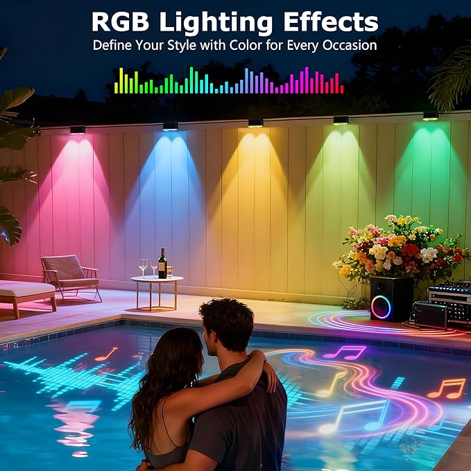 Outdoor Deck Lights, 8 Lights Smart Fence Lights Compatible with Alexa & Google Home, IP65 LED Patio Deck Lighting with Remote, Fence Lighting Music Sync for Patio Yard Garden(52.4ft)