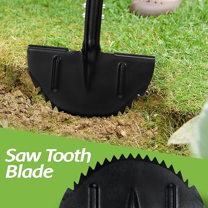 Half Moon Edger Lawn Tool, Saw Tooth Garden Edgers for Landscaping, Manual Edging Border Tools Heavy Duty with Sharp Balde, T-Grip, Wide Footplate, 38"-49" Adjustable Long Handle, Flower Bed Sidewalk