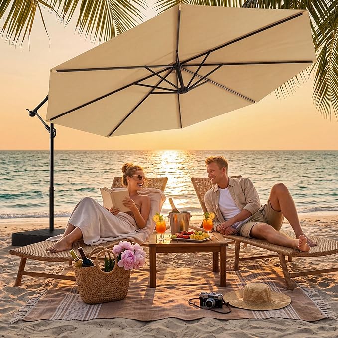 Patio Umbrella, 10FT Outdoor Umbrella with Base Included, 45° Tilt Large Cantilever, UV Protection, 360° Rotation for Backyard, Poolside, Deck, Pool, Garden