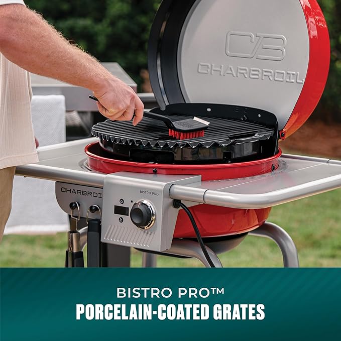 Charbroil 3-in-1 Dual Fuel Outdoor Bistro Pro Electric Grill & Griddle + Charcoal Mode BBQ, Red - 25302146