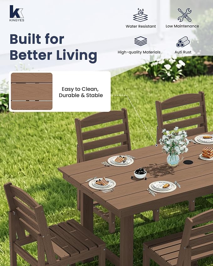 KINGYES Patio Armless Dinning Chairs Set of 2, HDPE All-Weather Outdoor Patio Chairs for Garden Backyard, Brown