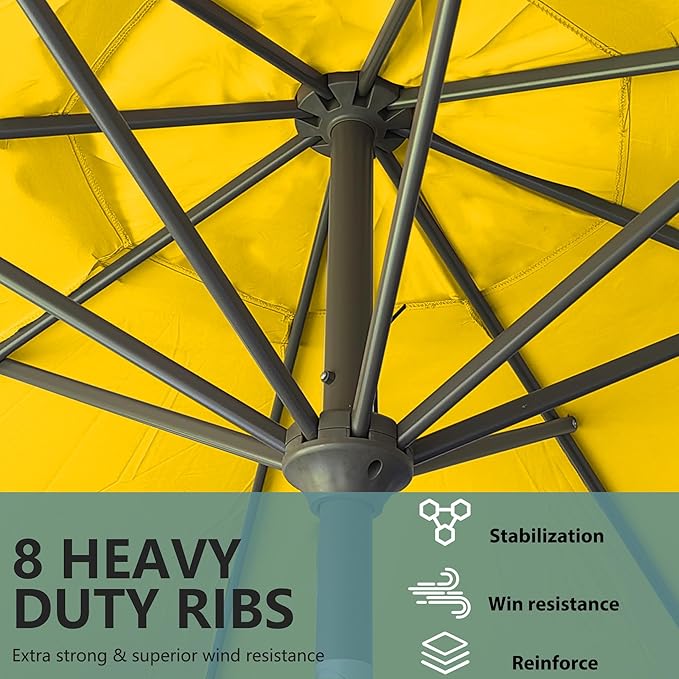 9FT Outdoor Patio Umbrella Outdoor pool Umbrella with Push Button Tilt and Crank, Market Umbrella 8 Sturdy Ribs UV Protection for Garden, Deck, Backyard (Yellow)