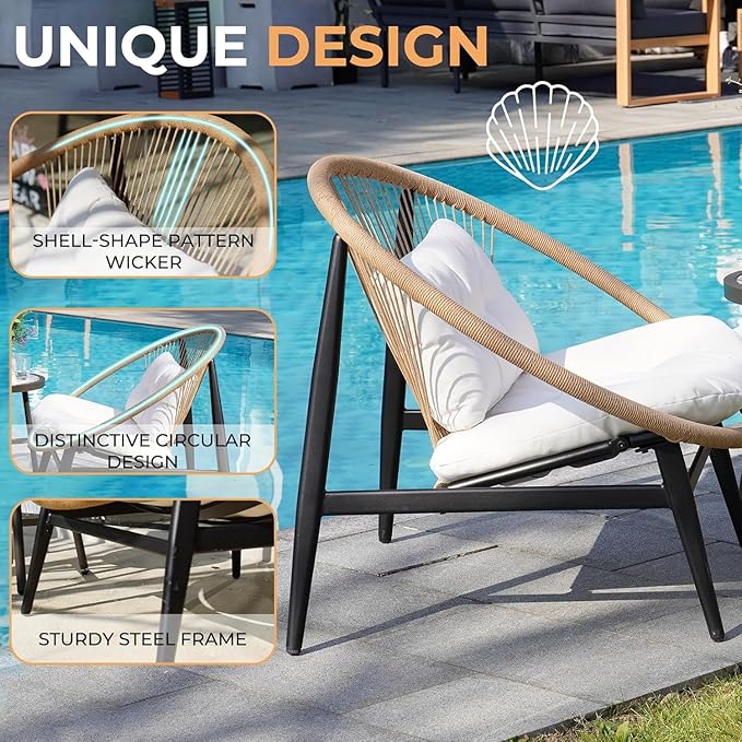 Grand patio 3-Piece Outdoor Patio Conversation Set, Patio Wicker Seating Set, Oversized Chairs with 4.75" Cushion Coffee Table for Garden Poolside Backyard Lawn