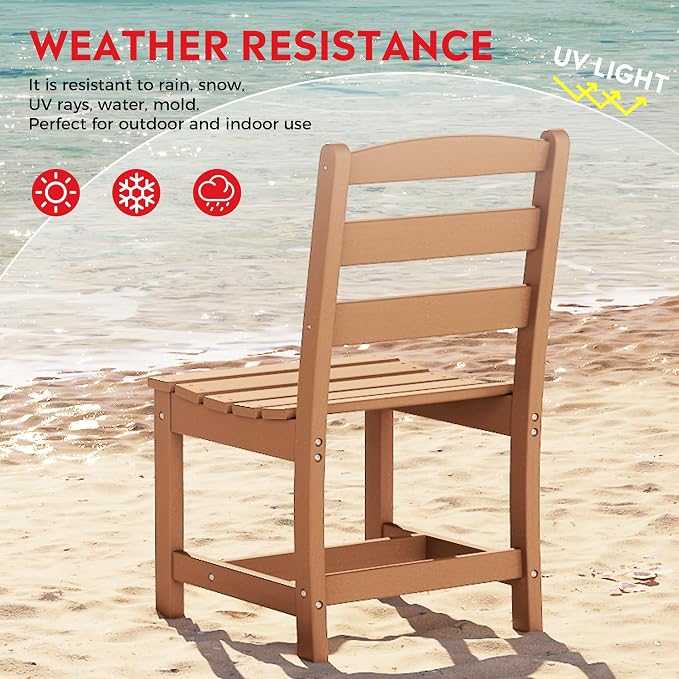Costaelm Palms 7-Piece HDPE Outdoor Rectangular Patio Dining Table Set with Side Chairs, Teak