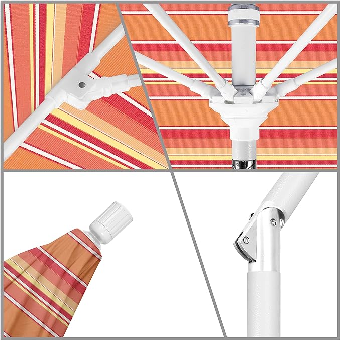 California Umbrella 9' Round Crank Lift, Collar Tilt, Aluminum Pole, Fiberglass Rib Patio Umbrella, White Finish