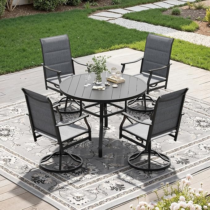 Soohow Patio Dining Set for 4, 5-Piece Round Table Outdoor Dining Set, 4 x Swivel Patio Chairs and 1 x 41 Round Outdoor Dining Table, for Poolside, Backyard and Proch