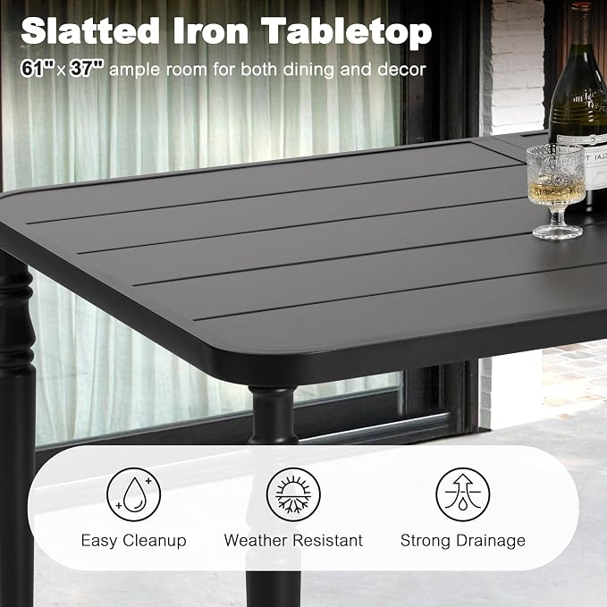 Nuu Garden 7-Piece Outdoor Dining Set, Large Metal Patio Dining Table with Umbrella Hole, Textilene Swivel Patio Chairs, Powder-Coated Patio Dining Set for Garden, Poolside, Deck, Black and Light Gray