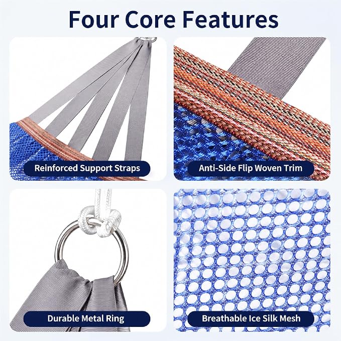 Double Hammock for Camping Outdoor Portable Mesh Swing Chair | Breathable Fabric, Anti Roll Design, Extra Thick Weave, Stable Support, Easy Setup, Space Saving Storage