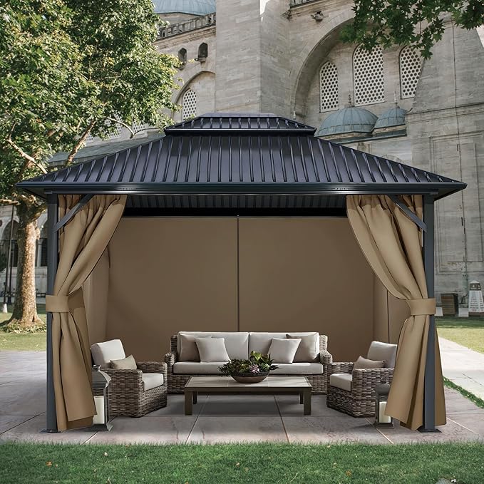 COWVIE 4-Panel 12' x 16' Gazebo Replacement Curtains, Patio Privacy Sidewalls with Double Zipper, Replacement for Outdoor Gazebo Canopy (Curtain Only)