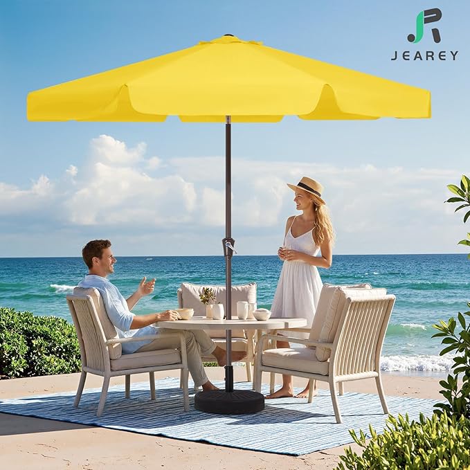 JEAREY 9 FT Patio Umbrella Outdoor, Table Umbrellas Market Umbrella w/Push Button Tilt/Crank, 8 Sturdy Ribs(Yellow)