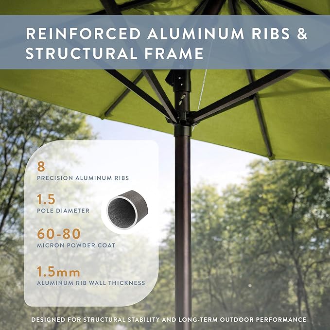 California Umbrella 8-Year Protection 9 Ft Outdoor Patio Umbrella, Solstice Fade-Resistant Fabric, Auto-Tilt, Heavy Duty Aluminum Frame, 8 Reinforced Ribs for Pool or Deck, Bronze Pole, Kiwi