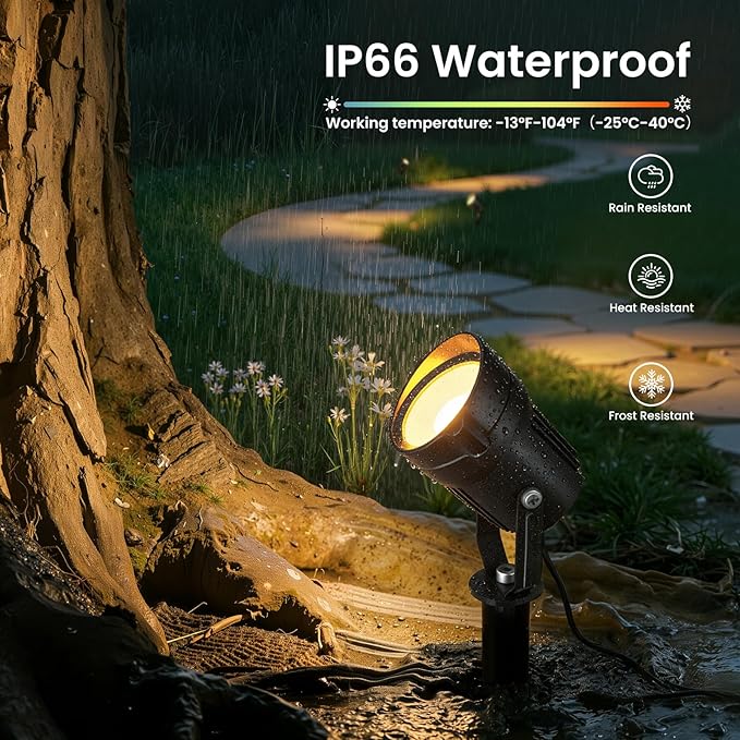 Landscape Lighting Kit, Low Voltage Landscape Lights with Dusk to Dawn Transformer 33FT Wire, Waterproof Outdoor Landscape Lights 3000K 12-24V, Outdoor Spotlight for Yard House 4Pack