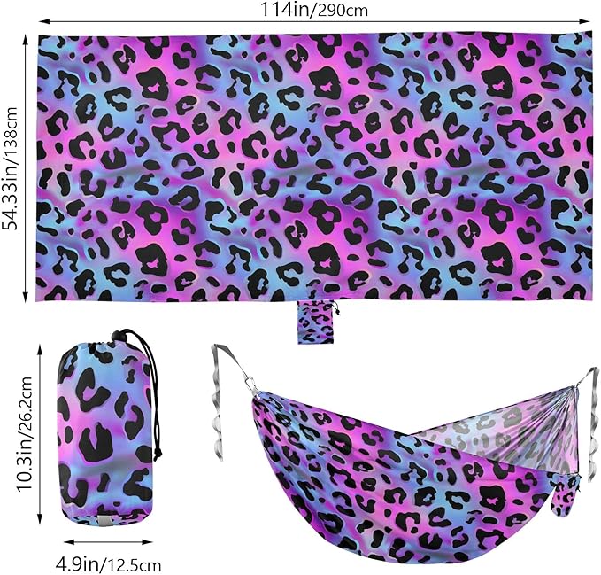 Camping Hammock Outdoor Hammocks for Outside Purple Laser Leopard Cheetah Beach Trees Portable Lightweight with Pockets Tree Straps Indoor