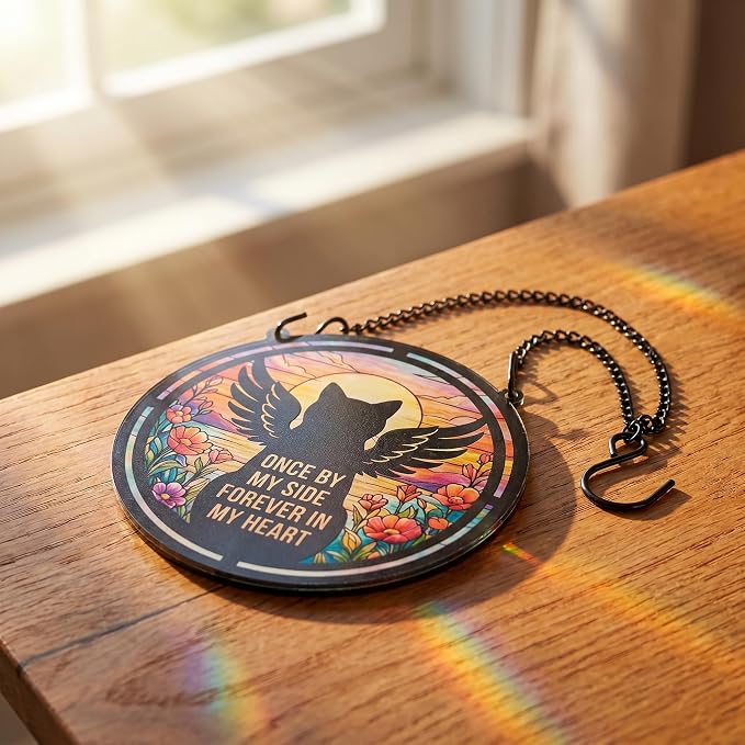 BamLue Cat Angle Memorial Suncatcher Window Hanging Decor, Loss of Cat Sympathy Sun Catchers Wall Art Gifts for Pet Lover