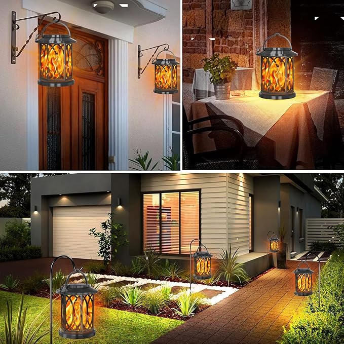 YoungPower Solar Flickering Flame Lantern Outdoor Lights , Waterproof Hanging Solar Lanterns Lights, Solar Powered Lanterns Outdoor for Patio Yard Deck Pathway, 4 Pack