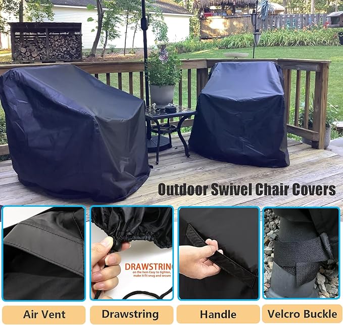 Outdoor Swivel Lounge Chair Cover 4 Pack,100% Waterproof Heavy Duty Outdoor Chair Covers, (33 W x 35 D x 38.5 H inches) Patio Furniture Cover for Swivel Patio Chair, Black