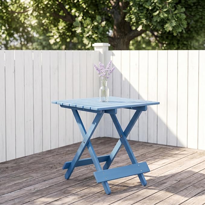 Folding Square Patio Table, Solid Wood, Blue