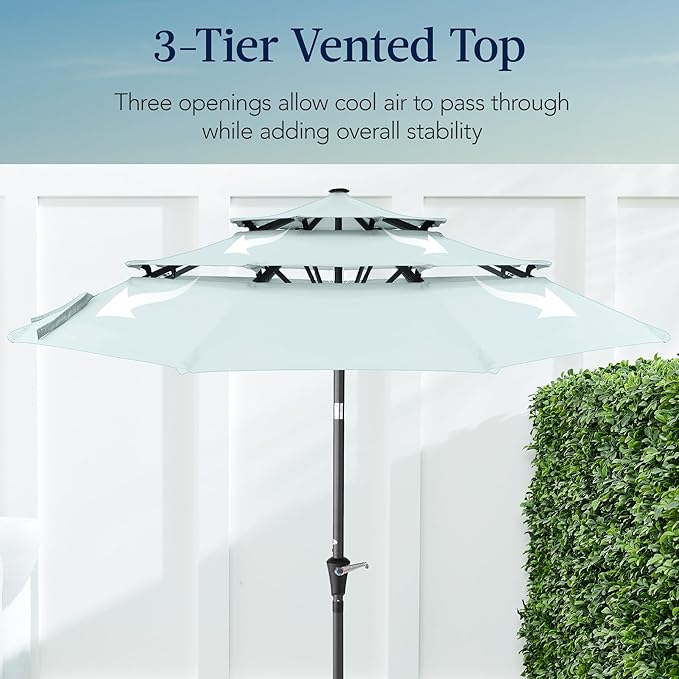 Best Choice Products 10ft 3-Tier Market Patio Umbrella, Outdoor Sun Shade with Tilt, Crank Lift, 8 Ribs for Backyard, Deck, Poolside