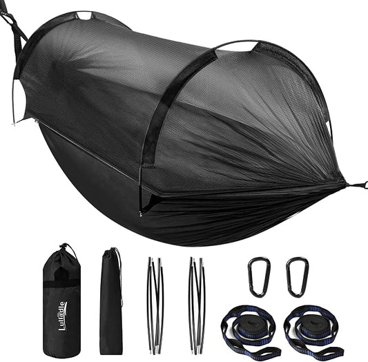 Lulladle Camping Hammock - (Double/Single) Hammock Portable with Tree Straps and with Mosquito Net，Nylon Hanging Hammock Easy Setup and Pack for Outdoor, Hiking and Backyard