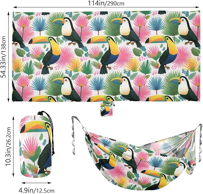 Camping Hammock Outdoor Hammocks for Outside Cute Toucan Beach Trees Portable Lightweight with Pockets Tree Straps Indoor Small
