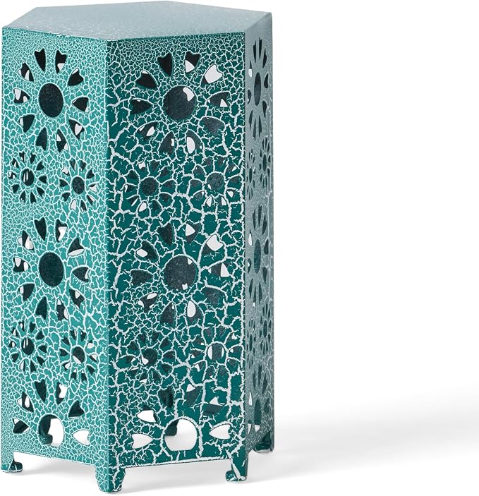 12" Outdoor Side Table, Metal Side Table, Multi Functional Decorative Cutout, Coffee Table, Night Stand, Plant Stand for Patio, Garden, Backyard, Gazebo Indoor (Teal)