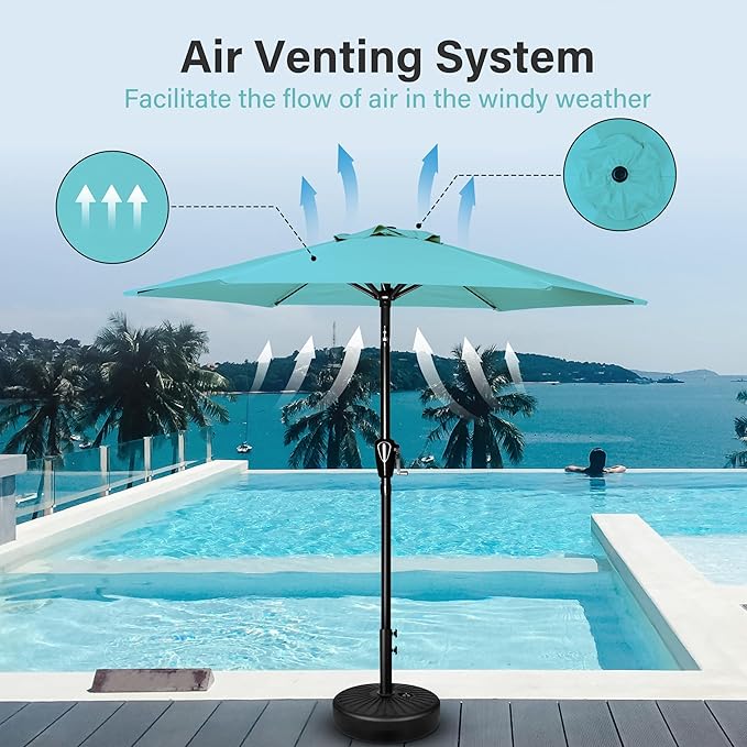 Simple Deluxe 7.5' Patio Umbrella Outdoor Table Market Yard Umbrella with 6 Sturdy Ribs for Backyard, Pool, Garden, Deck, Turquoise