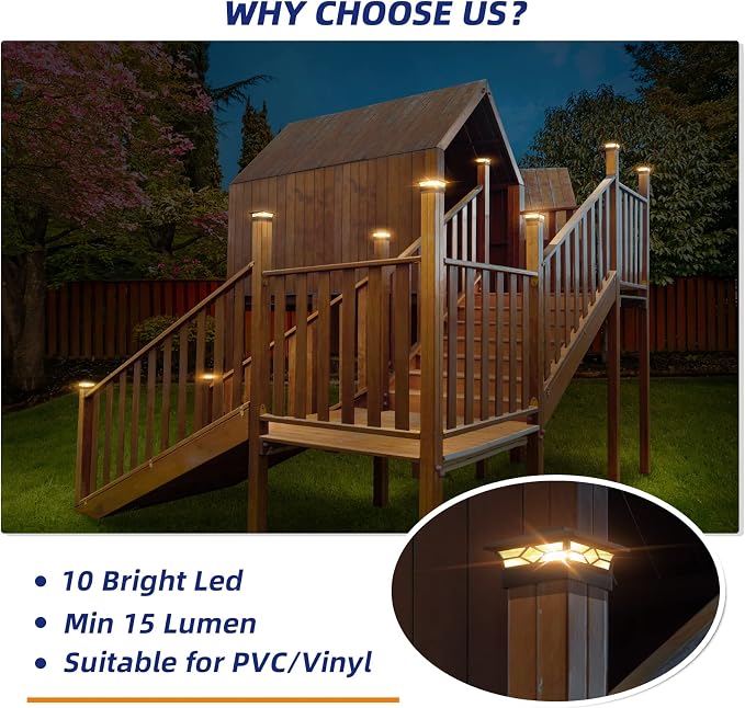 APONUO Solar Post Cap Lights,12 Pack 2-Modes Bright 4x4 Post Solar Lights Auto On Off,Outdoor Waterproof Garden Patio Fence Deck Patio Decor for Fence Deck Post Caps 4x4 6x6 Wood,4x4 Vinyl