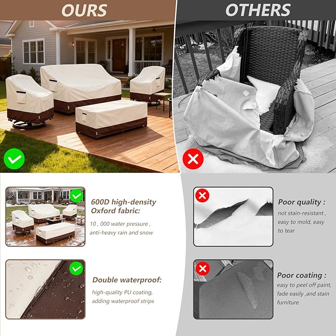 Patio Furniture Covers Set 4 Piece,600d Heavy Duty Outdoor Furniture Covers Waterproof for Outdoor Couch,Lawn Chair,Coffee Table(Small,lack)