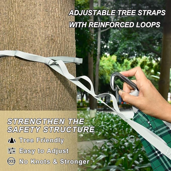 Camping Hammock Outdoor Hammocks for Outside Check Plaid Green 1 Beach Trees Portable Lightweight with Pockets Tree Straps Indoor